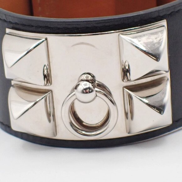 HERMES Collier de Chien Bracelet Bangle Leather Black Size S France 76RL692 - Picture 7 of 14